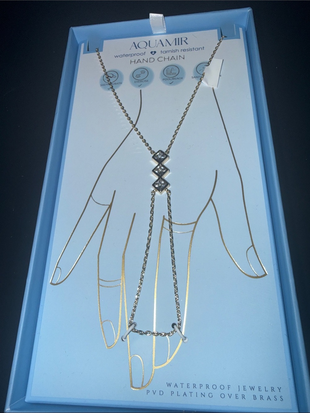 Aquamar gold-Tone Hand Chain with Crystal Accents